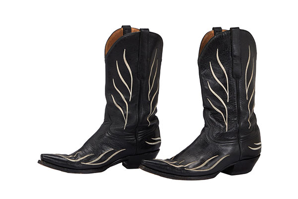 Dusty Hill's stage worn limited edition pair Manuel black and white leather cowboy boots