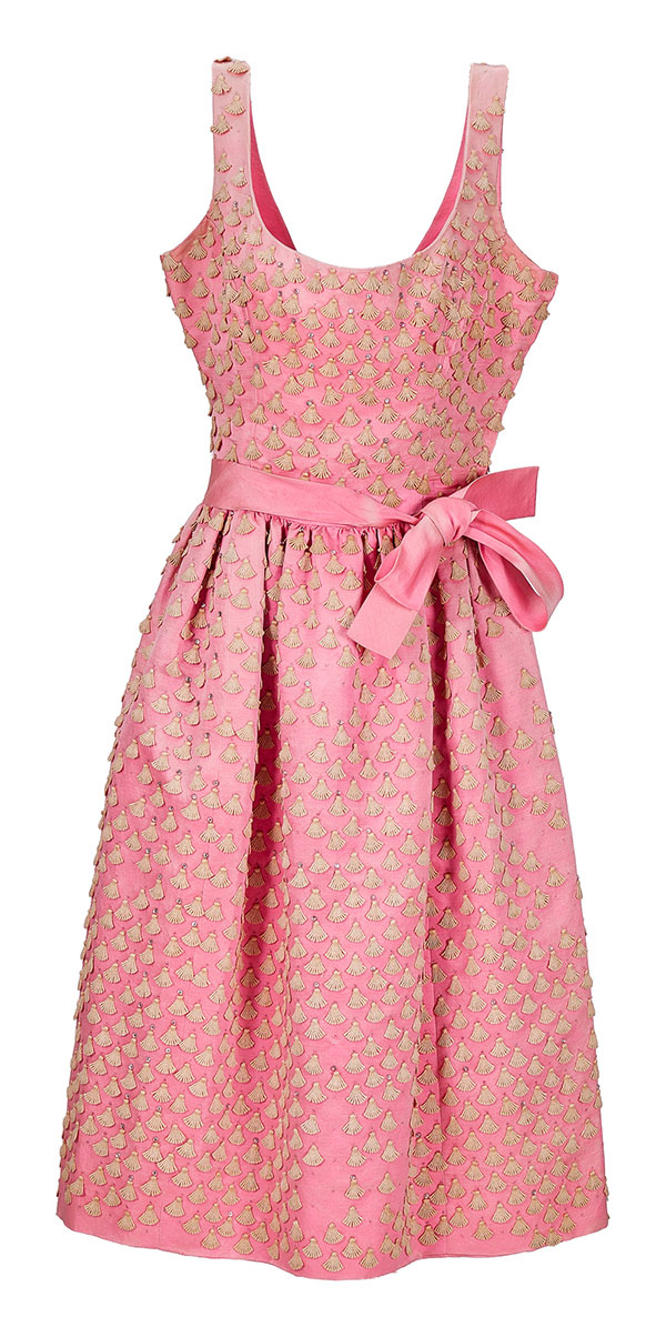 Audrey Hepburns flamingo pink embellished silk-organza dress