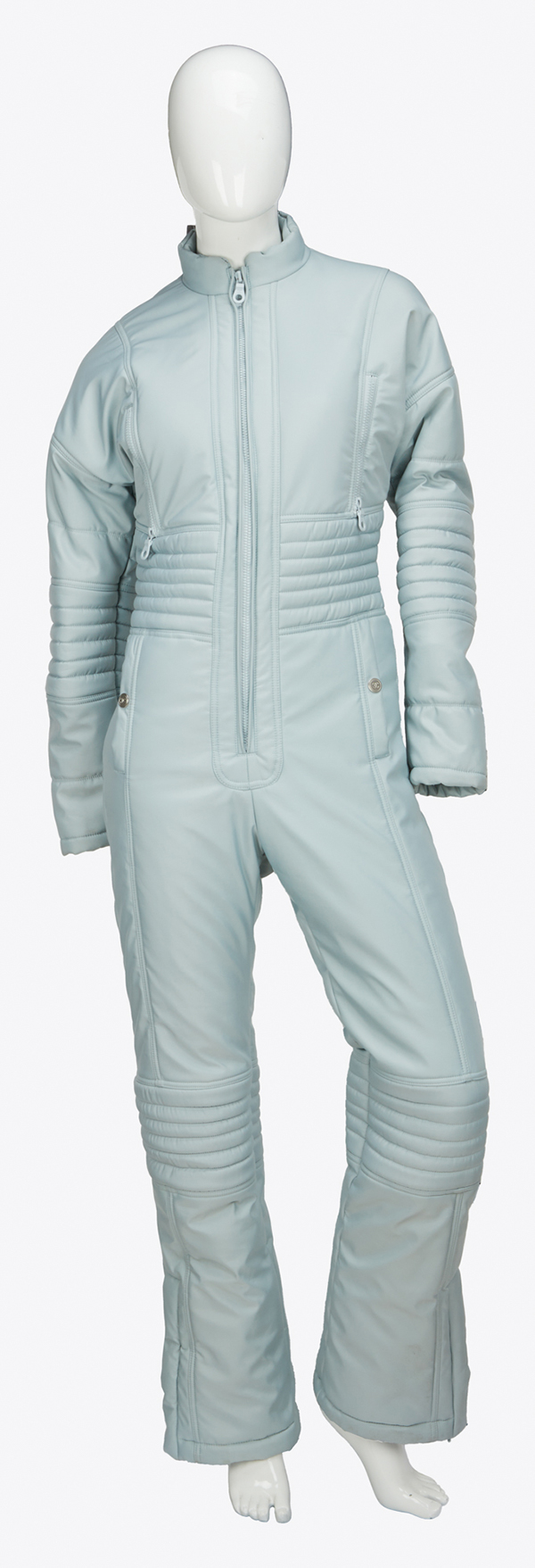 A Chanel 2001 nylon ski suit in pale green with silver hardware