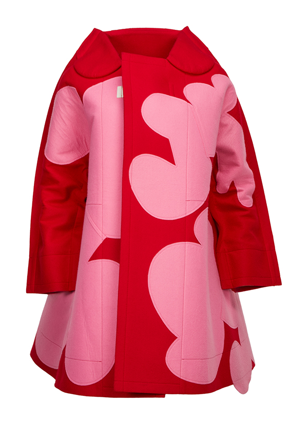 Rei Kawakubo’s two-piece ensemble of a red felt wool jacket